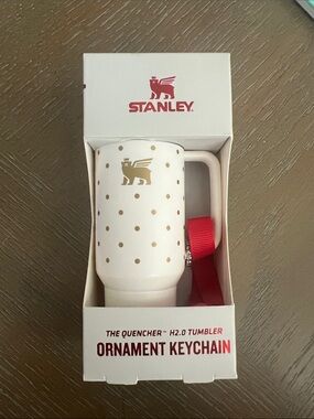 Mini Stanley White and Gold Polka Dot Ornament Tumbler Keychain